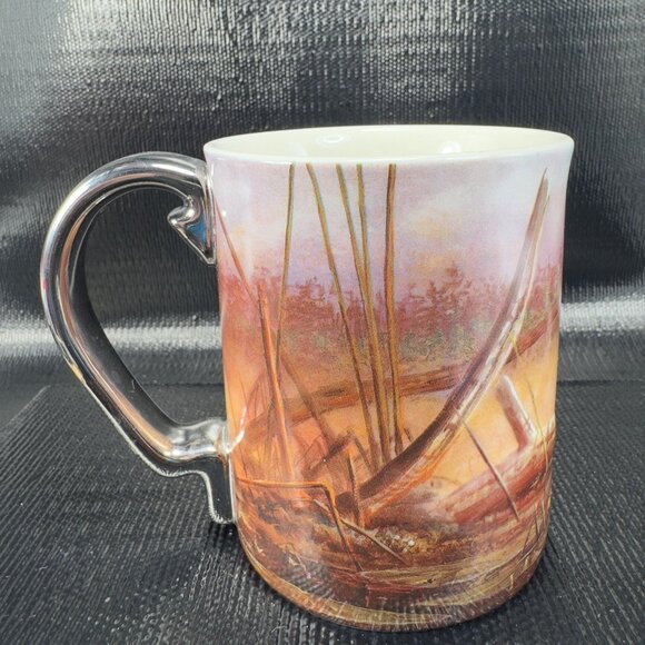 Rivers Edge Products 3D Ceramic Coffee Mug Cup 15 Oz Fishing Scene Silver Handle - Picture 15 of 15